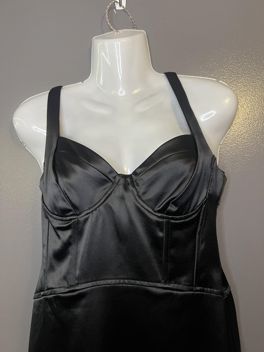 Zara Dress Womens Medium Black Satin Bodycon Slip Midi Sweetheart Neck Bustier